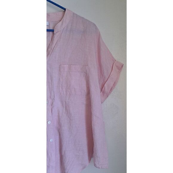 Charter Club Women Large Light Pink TAB SLEEVE 100% linen Shirt Top Shortsleeve - Picture 2 of 8
